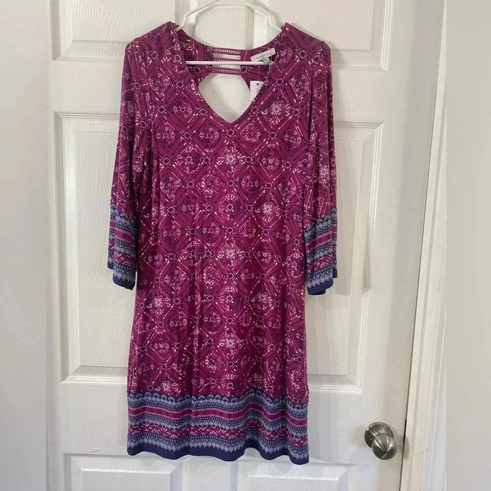 Skies Are Blue Women Navy Purple Casual Dress Above Knee Stretch Small Boho